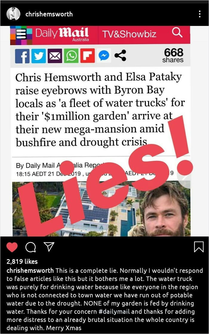 3. Here is Chris Hemsworth calling out the Daily Mail