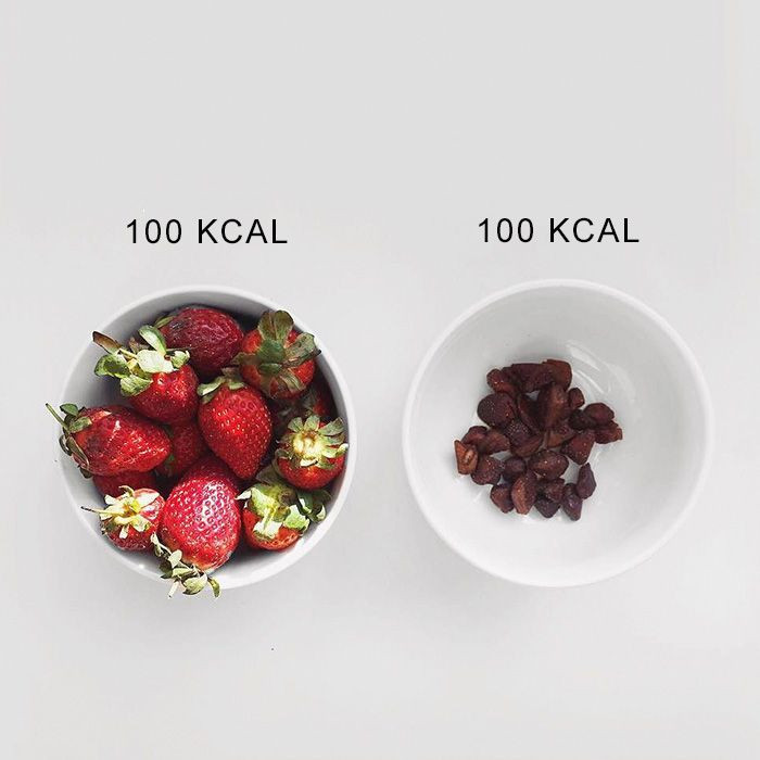 15. 100 Calories: Fresh strawberries versus dried strawberries.