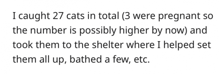 The condition of the cats she caught