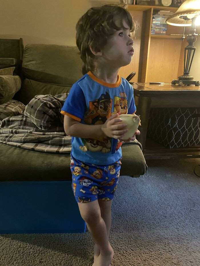 20. So many toys to play with, and he chooses an onion