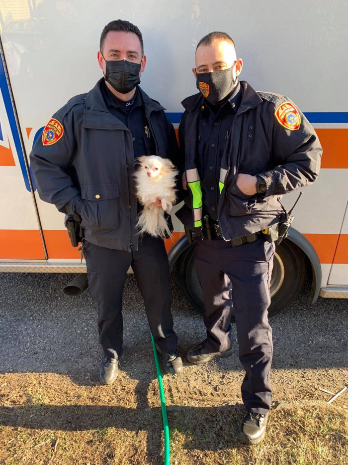 The police officers, Sergio Rivera and James Galanos, entered the burning house and rescued the two beloved pets.