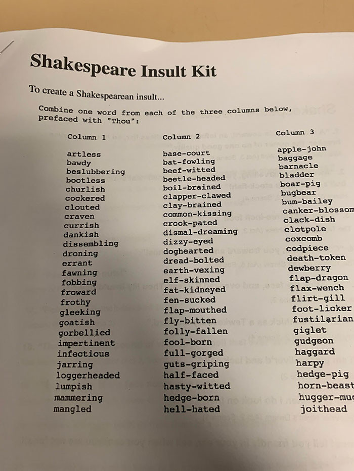 #14 Our Teacher Told Us To Get In Groups And Practice Theses Shakespearean Insults, I Love English A Lot More