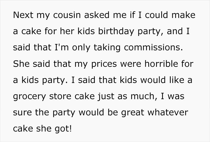 The other members of her family were also ganging up on her because of the prices.