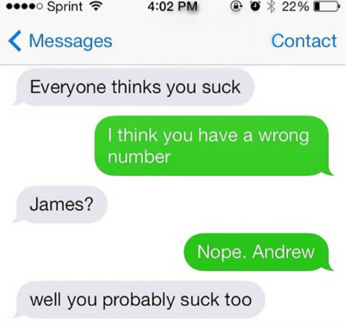 Insults from a wrong number gotta hurt