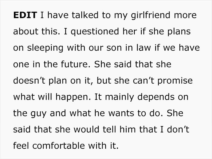 And what if the son-in-law doesn't agree and wishes to follow the family tradition and forces her to sleep with him? Hope she understands what the groom went through.