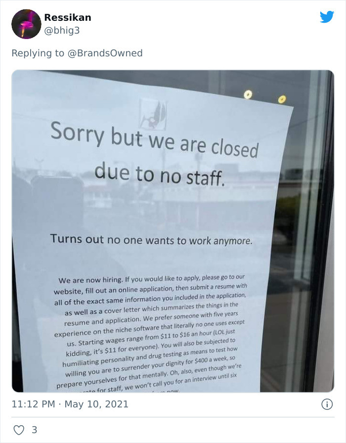 Closed due to no staff.