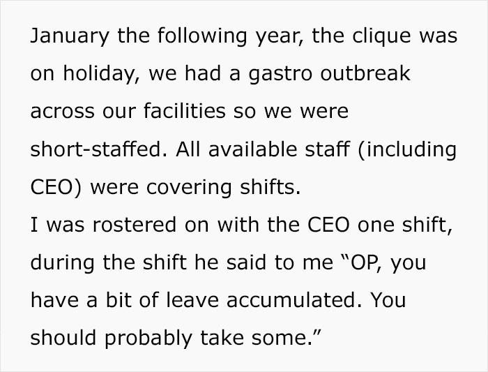 Until OP had a conversation with the CEO.