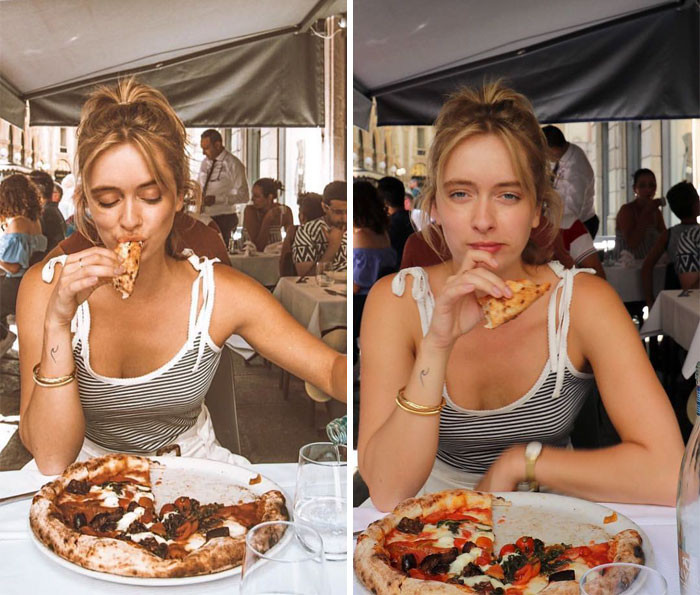 Eating pizza