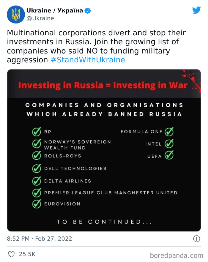 37. Corporations have stopped doing business with Russia