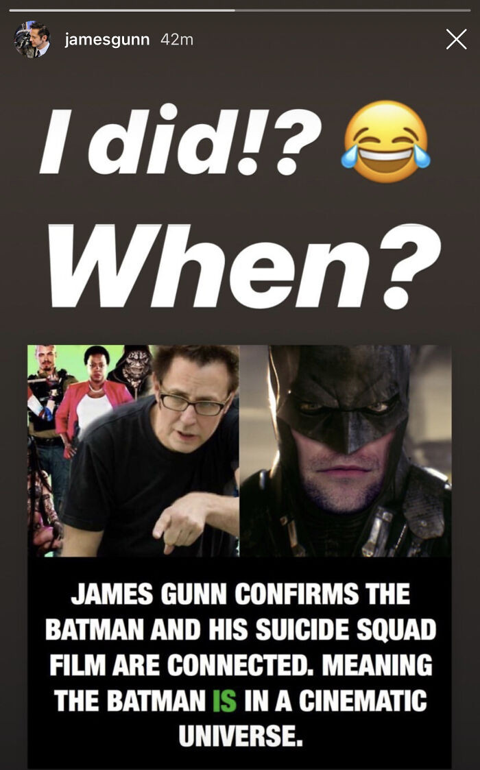 35. Here's James Gunn's reply to this fake post