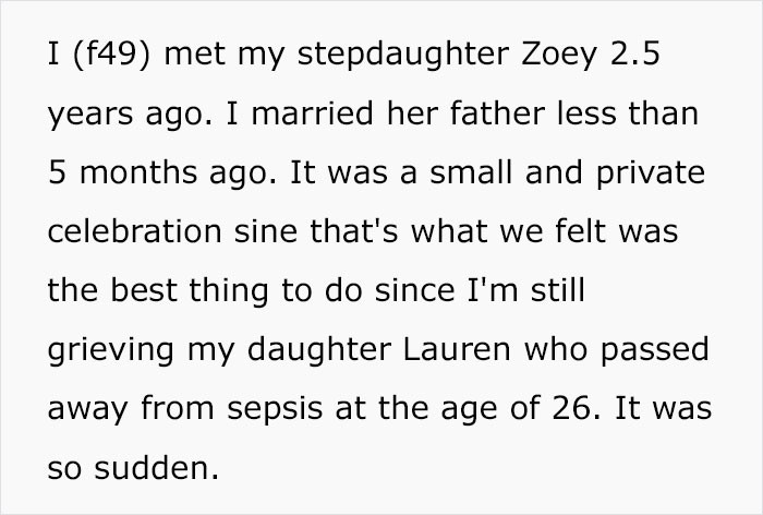 The mother explained how she had only recently married her husband in a small ceremony while she was still grieving the loss of her daughter.
