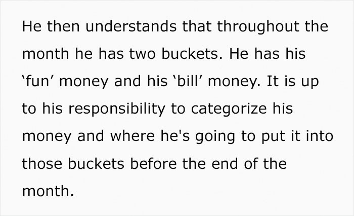 She leaves it up to him to distribute his money between 