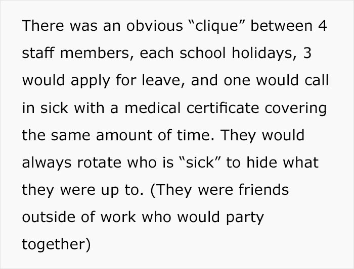 OP realized that there was a workplace 'clique' forming, with members conspiring with each other.