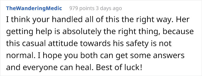 Kudos to the husband for doing absolutely the right thing.