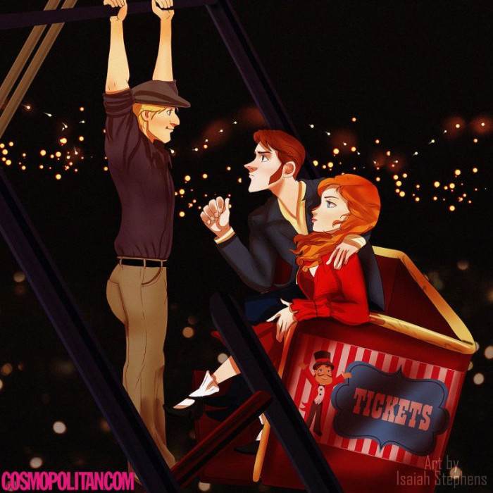 Fun fair scene: Anna, Kristoff, and Hans