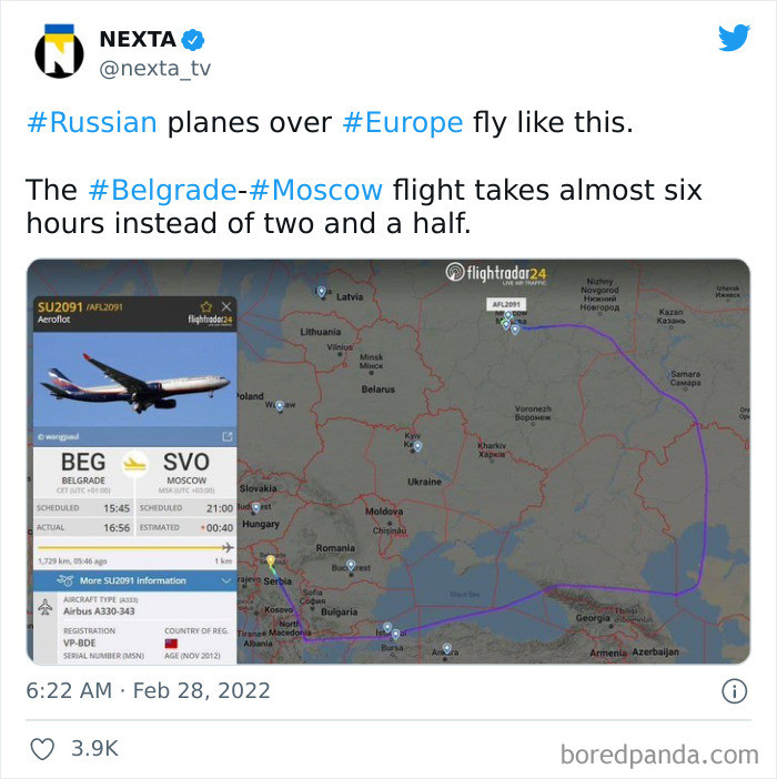 41. Russian planes are banned from flying over major European airspace
