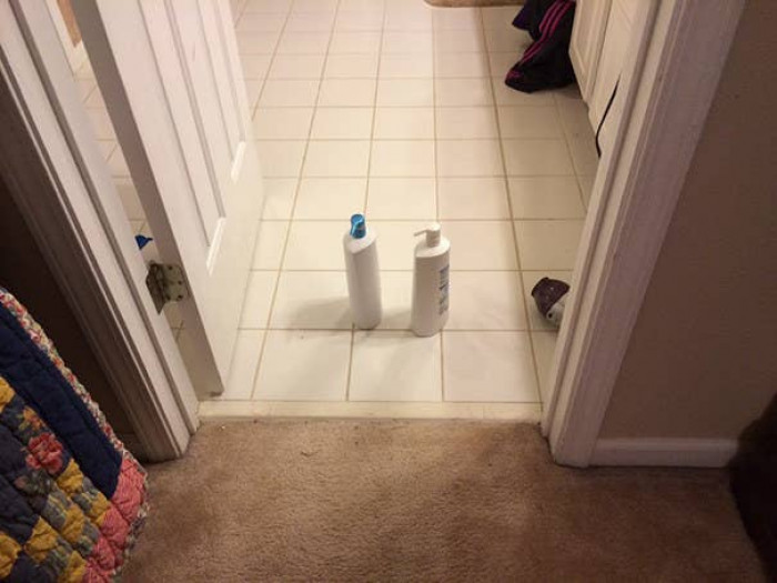 12. Sometimes when you ask your kid to put the shampoo and conditioner in the bathroom, you get this: