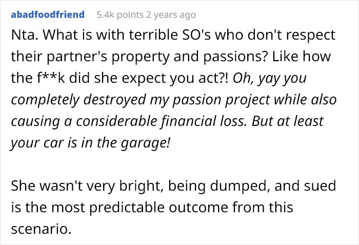 Respect your partner's property and passion