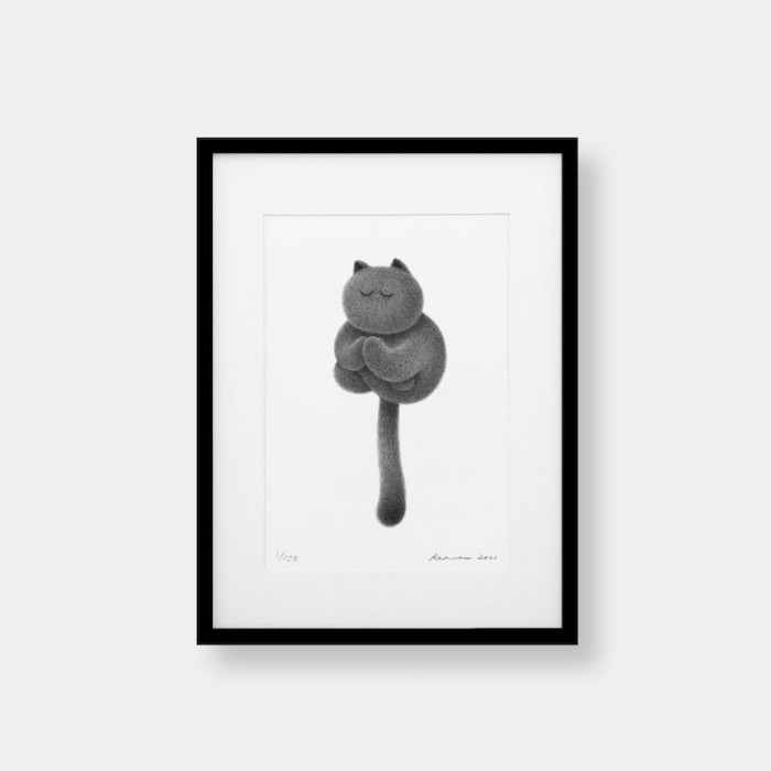 A whimsical drawing filled with delightfully fluffy cats, varied poses and expressions