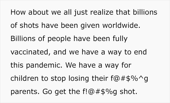 She concludes her video by appealing to unvaccinated people.