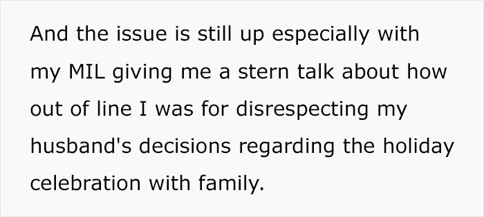 The OP is getting some heat from her mother-in-law.