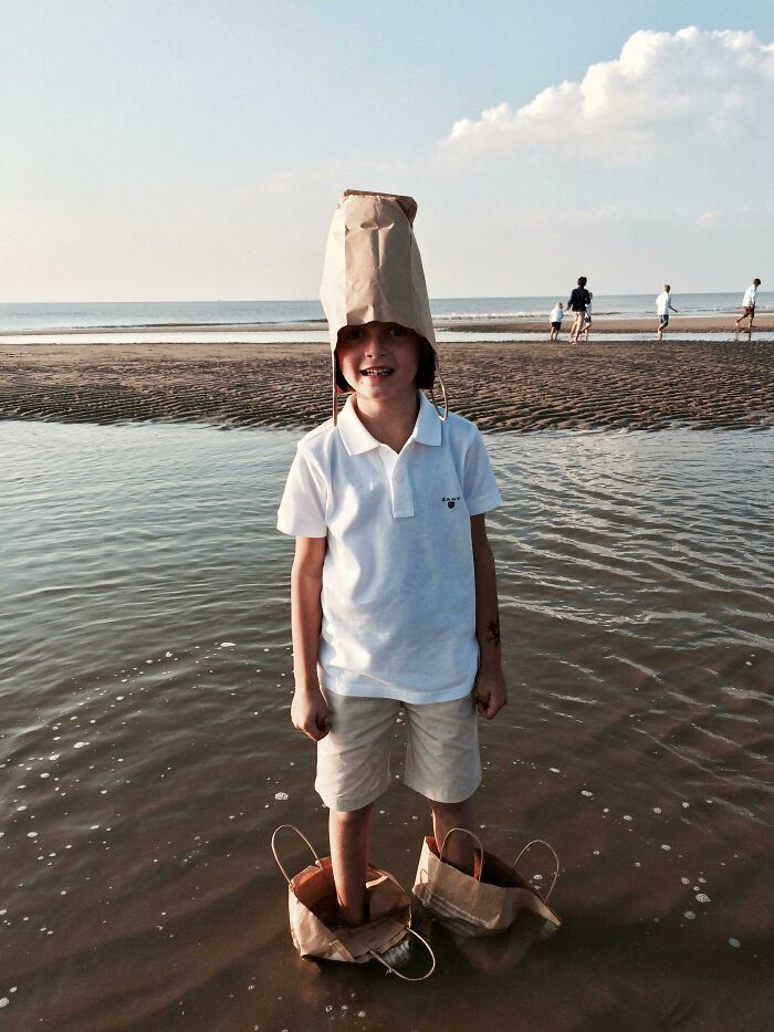 30. He didn't want his shoes to get wet, so he chose paper bags
