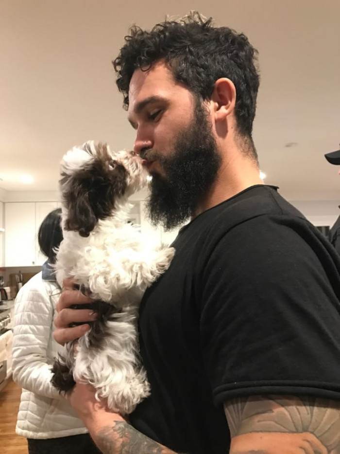 Ball of fluff meets man of fluff <3