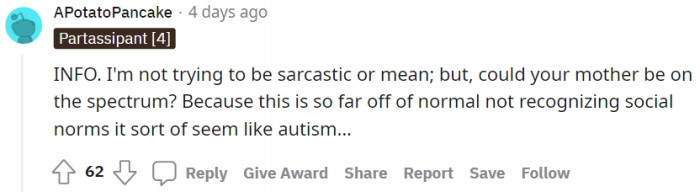 While some think that maybe Alpha's mom is autistic.
