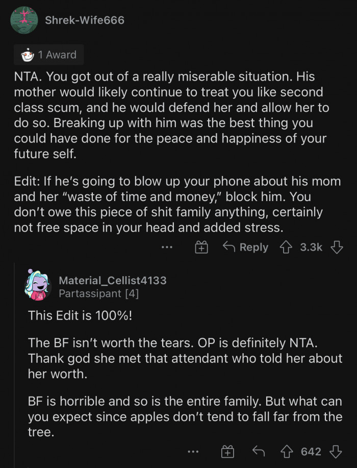 She doesn't owe that family anything. She should completely cut them off.