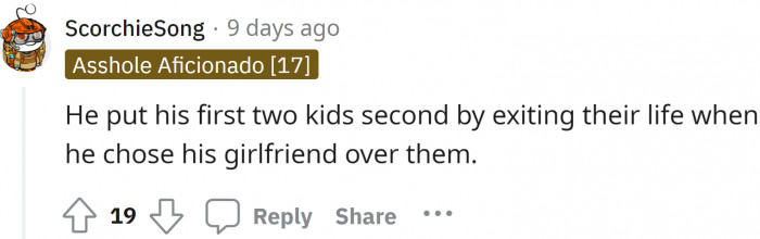When he has decided to put his kids second, how can he expect his parents to put him first?