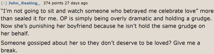 The moment the Redditors saw those words is also the moment they concluded she's the a**hole.