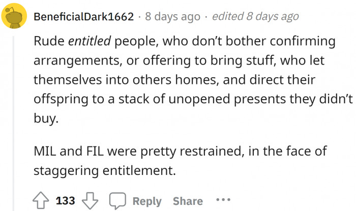 It was a very indecent behavior to go for Christmas and not taking anything for whoever you are going to visit.