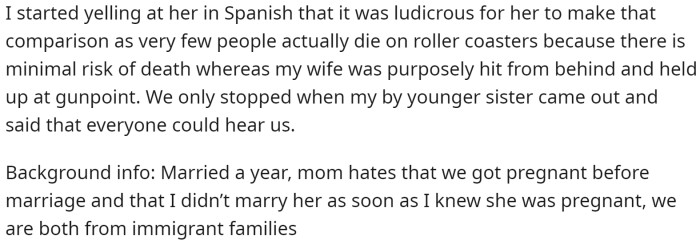 It is commendable that the husband stood up for his wife and did not cover up for his mother's behavior.