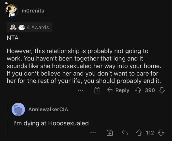 She has hobosexualed her way into his home.