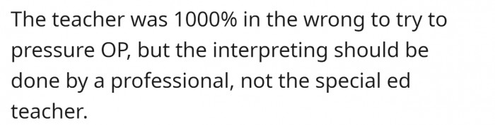 Her only fault was that she had tried to pressure a teen student.
