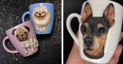 Bulgarian Artist Decorates Mugs by Handmaking Hyper-Realistic Cats and Dogs Out of Polymer Clay