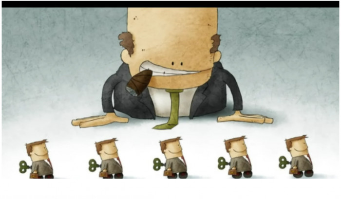 12. It's a world where the boss rules and the employees are just puppets.