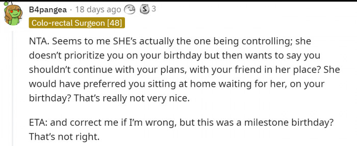 And that she was the one trying to control things.