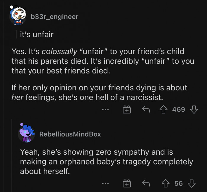 The sister has zero empathy.