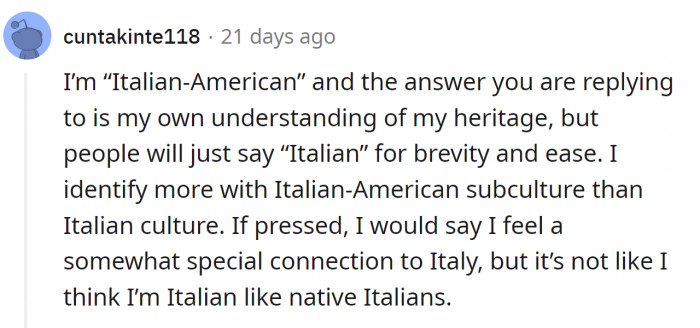 An Italian American says:
