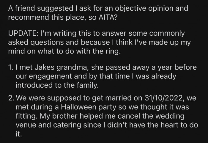 So she decided to get a unique perspective from the Reddit community.