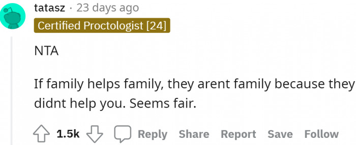 She definitely has no responsibility toward the family who neglected her.