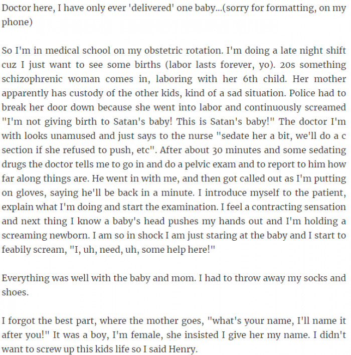 13. Mother wanted to name her baby after the doctor who assisted her.