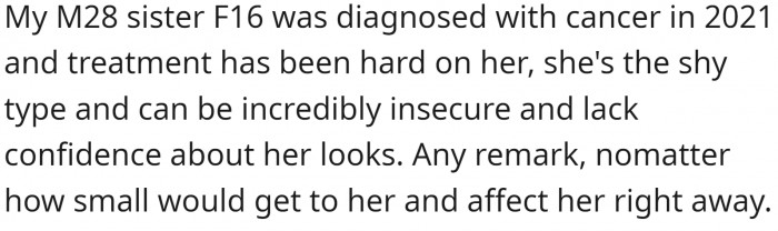 It's really sad, and no one can deny that chemotherapy makes a person insecure about their looks.