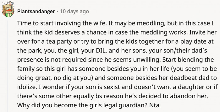 Another commenter agreed that OP should do some meddling in this case for Annabella's sake.
