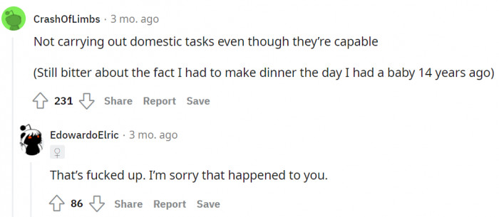 Being lazy about the most basic domestic tasks.