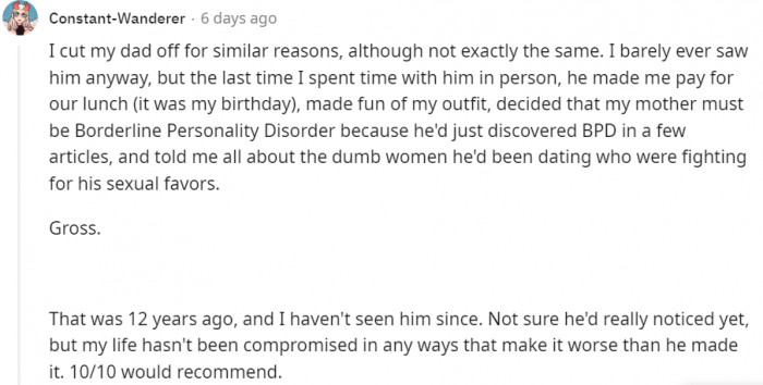 Another user decided to share own sad experience with her dad