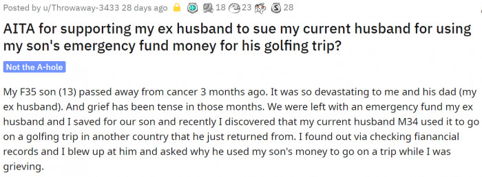 The original poster was shocked at what she discovered about her husband's actions.