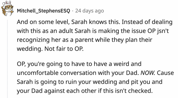 Sarah was definitely insecure about her role in their family.
