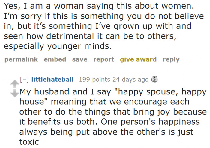 Happiness shouldn't depend on only one member of the family.